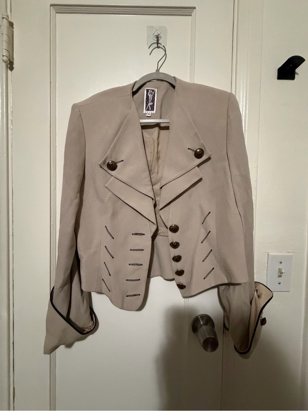 Taupe Military-Style Tailored Blazer Jacket